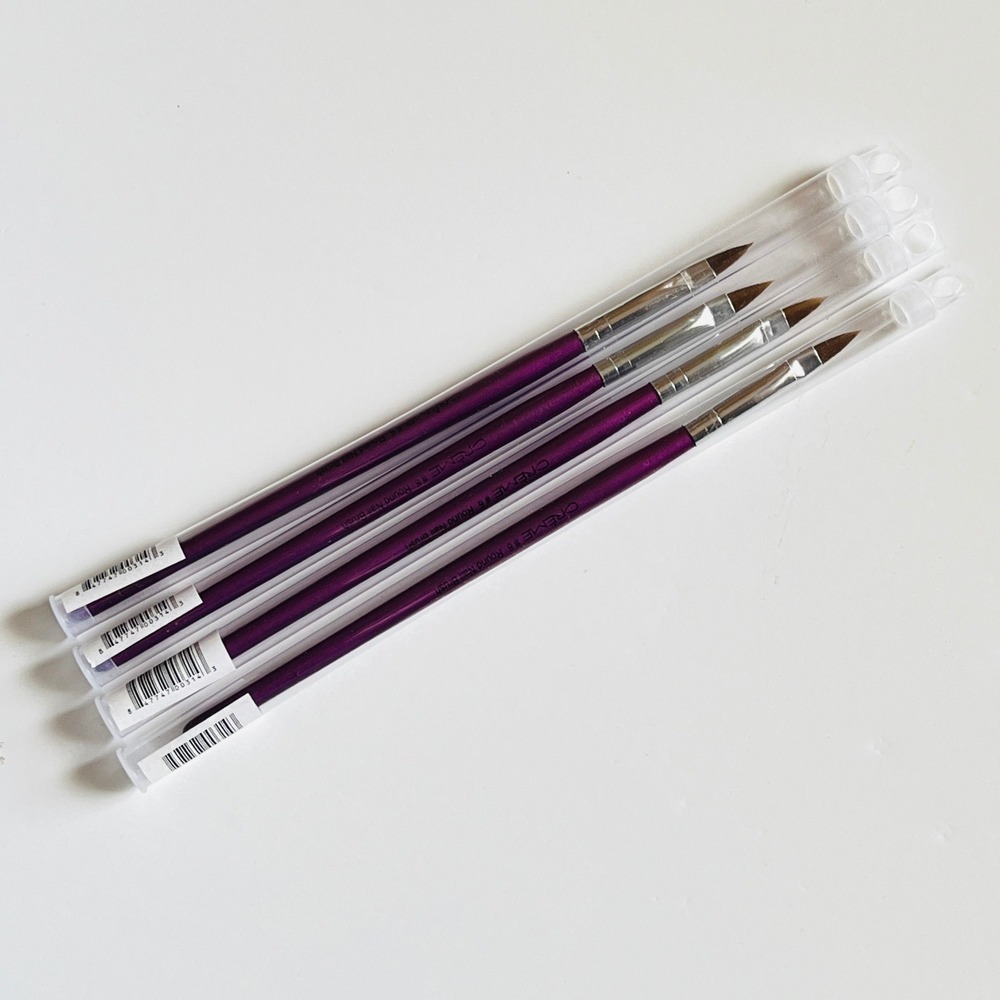 The Creme Shop #6 Round Nail Brush New 4 Pc Acrylics Gel Nail Tech Professional